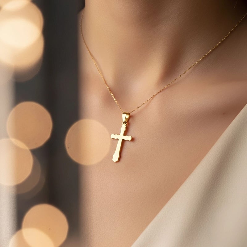 دلاية صليب باللون الذهبي، (بدون سلسلة) مصنوعة من الستانلس ستيل المقاوم للصدأ، تصميم كلاسيكي بلمسات عصرية. يتمتع بروحانية وجاذبية لا مثيل لها. - Image 5